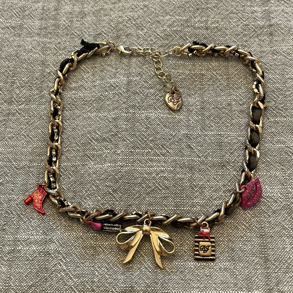 Betsey Johnson Gold and Pink Charm Necklace